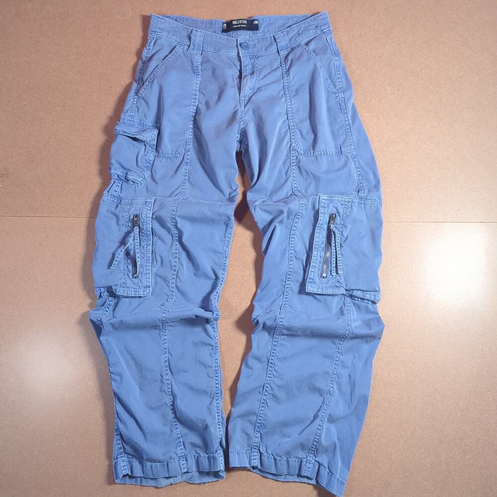 Hollister Low Rise Baggy Cargo Pants Blue Y2K Utility W26 2R